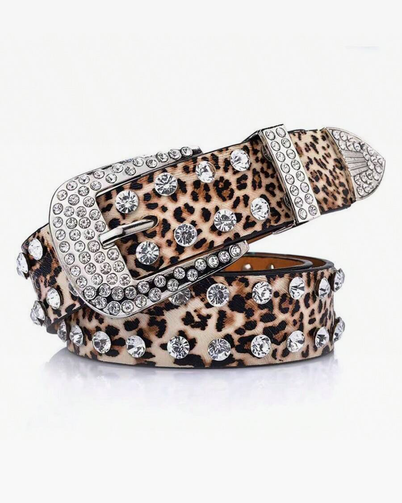 Leopard Print Rhinestone Belt