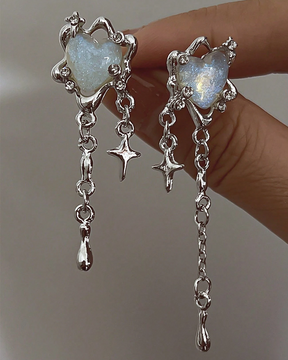 Blue Opal Heart Earrings
