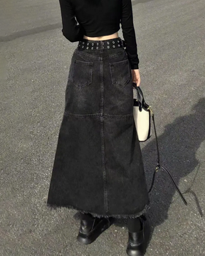 Long Black Denim Skirt