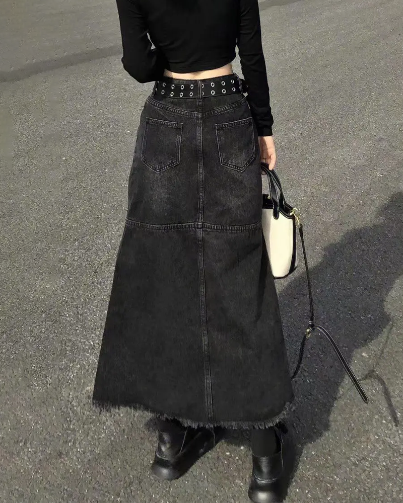 Long Black Denim Skirt