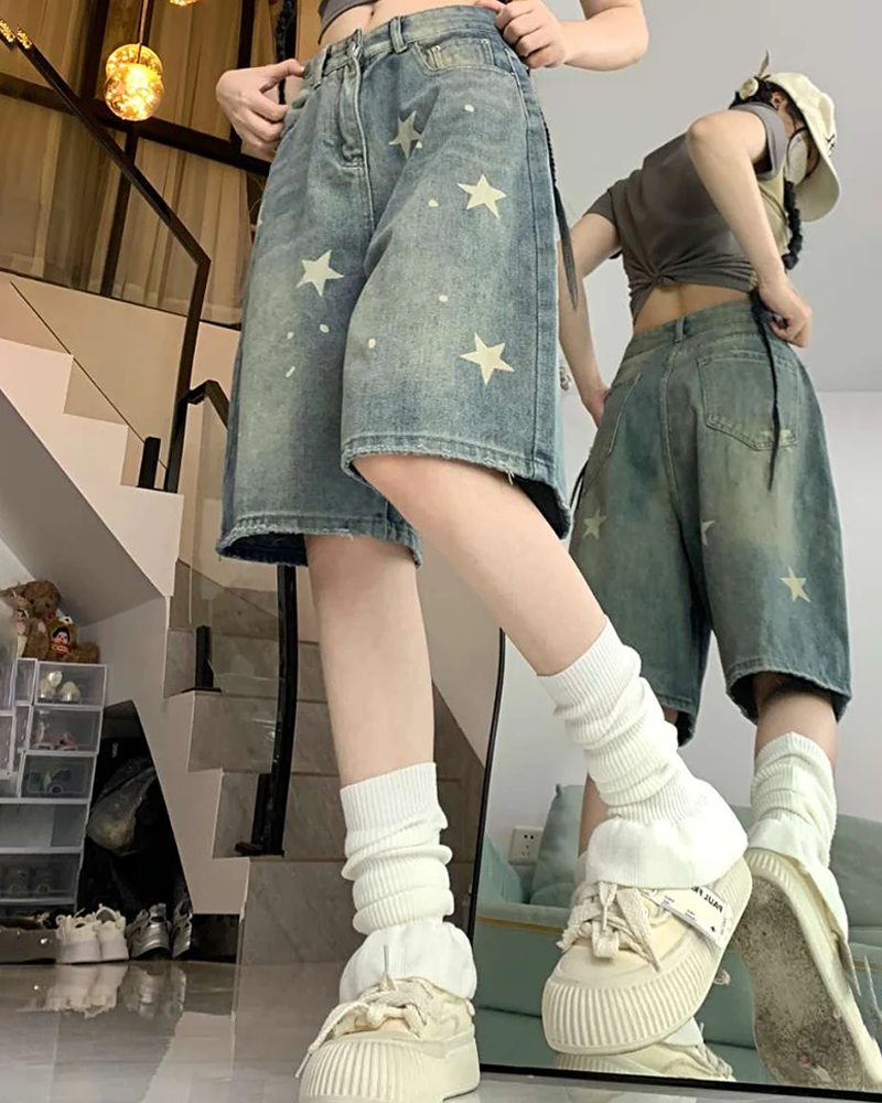 Denim Shorts With Stars