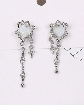 Blue Opal Heart Earrings
