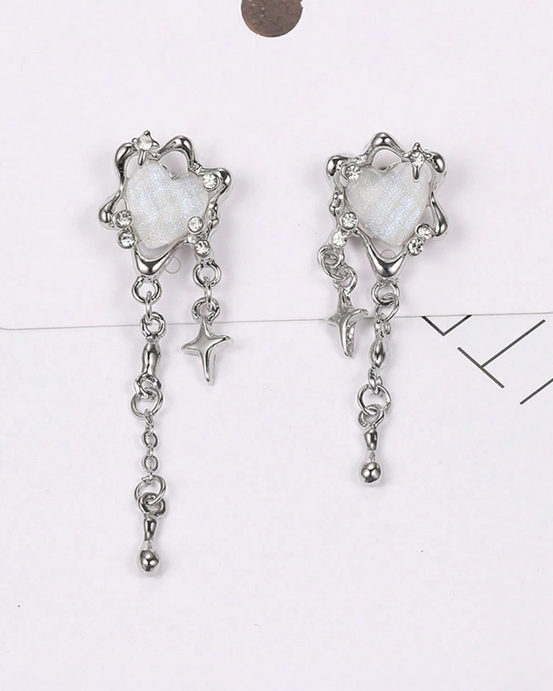 Blue Opal Heart Earrings
