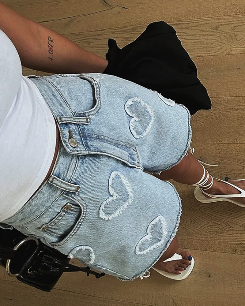 Heart Denim Shorts