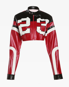 Cropped Red Leather Jacket