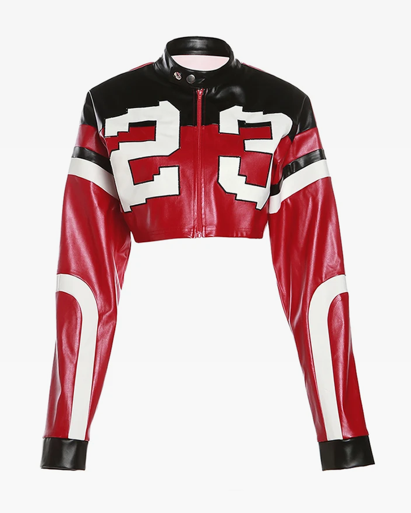Cropped Red Leather Jacket