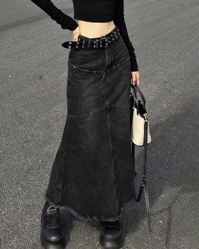 Long Black Denim Skirt