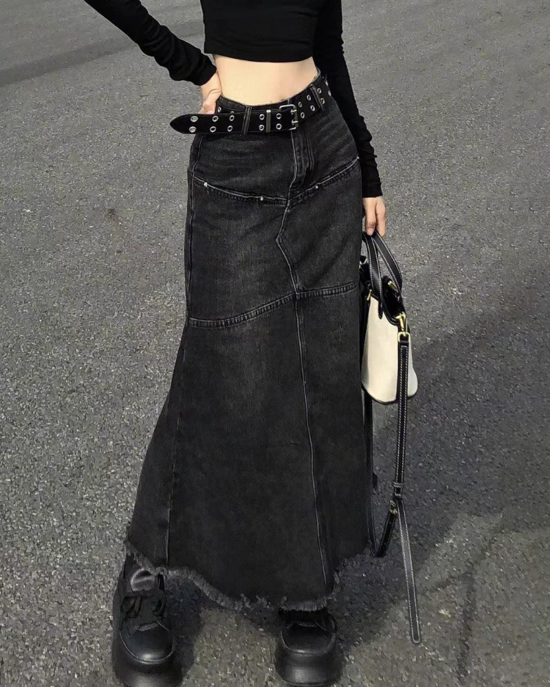 Long Black Denim Skirt