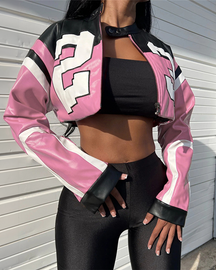 Cropped Red Leather Jacket